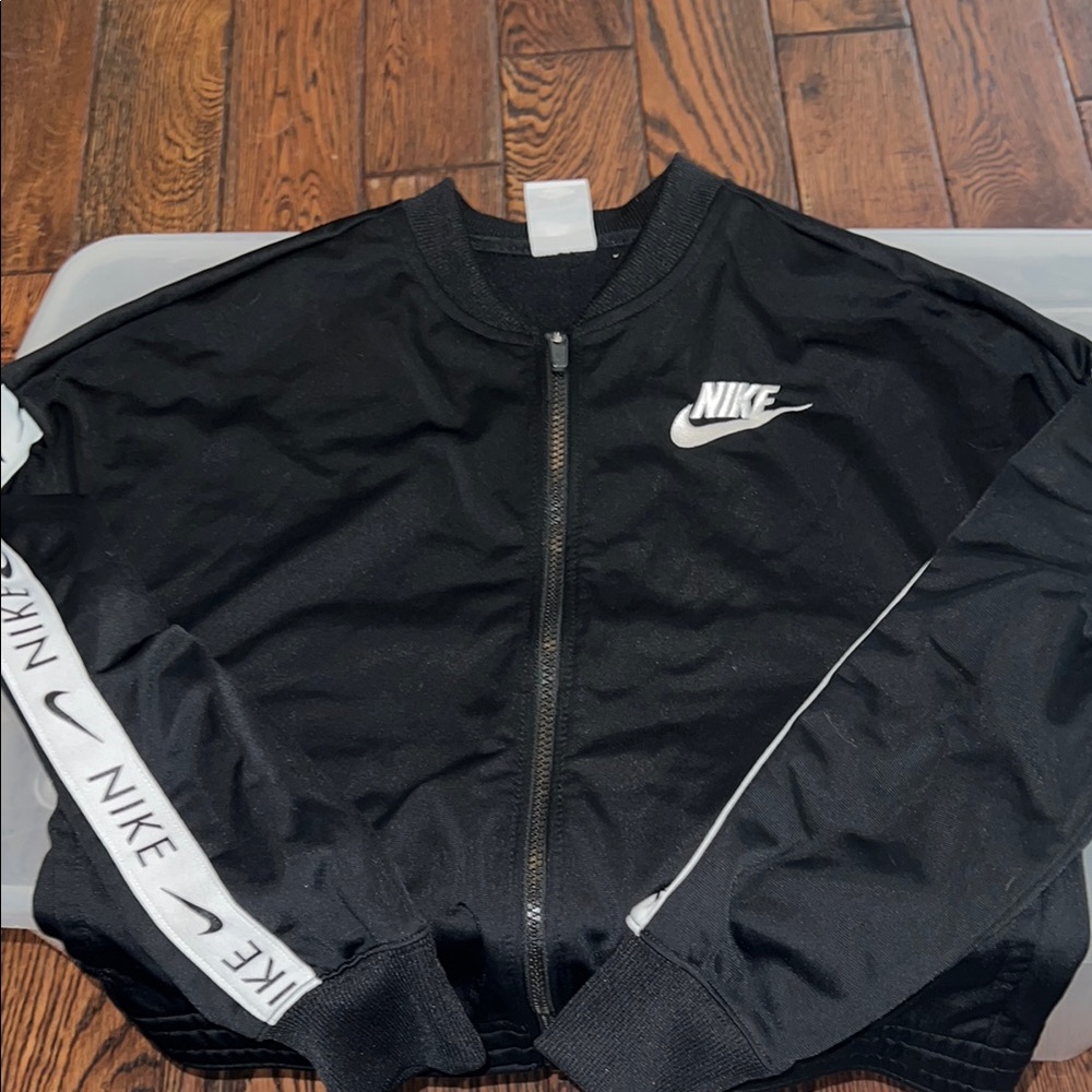 Nike Black Jacket with White Logo and Accents unisex girl boy nike track jacket
